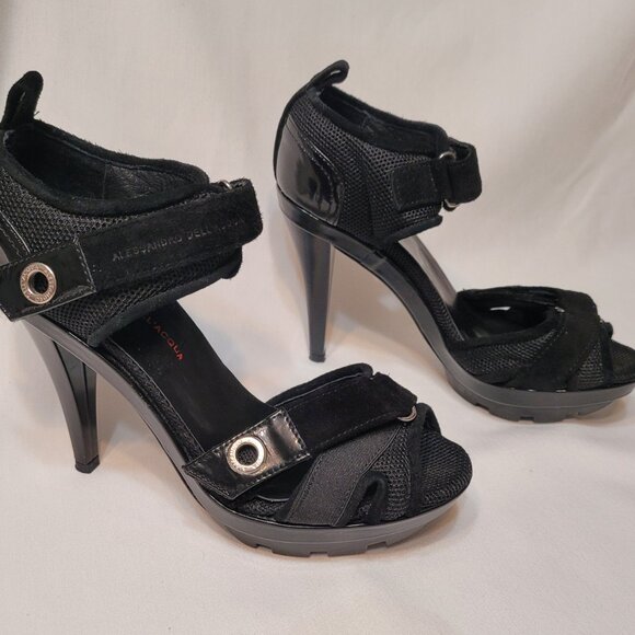 ALESSANDRA DELL'ACQUA Shoes Women's Black Stilettos Platform Heels Italy Sz 5.5 - Picture 2 of 14